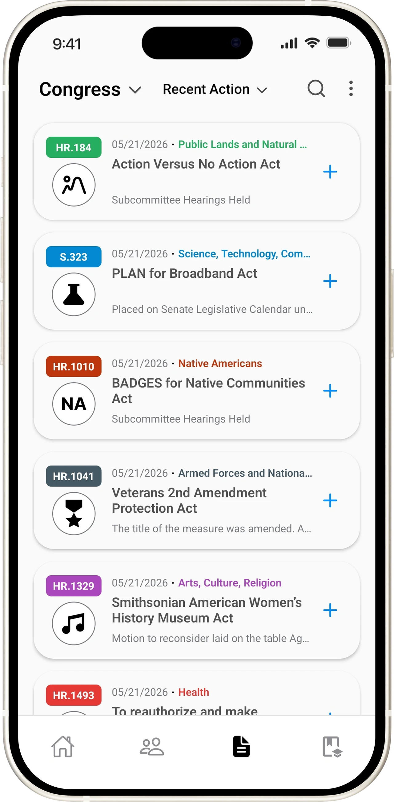 Unum app screen: Every Legislation